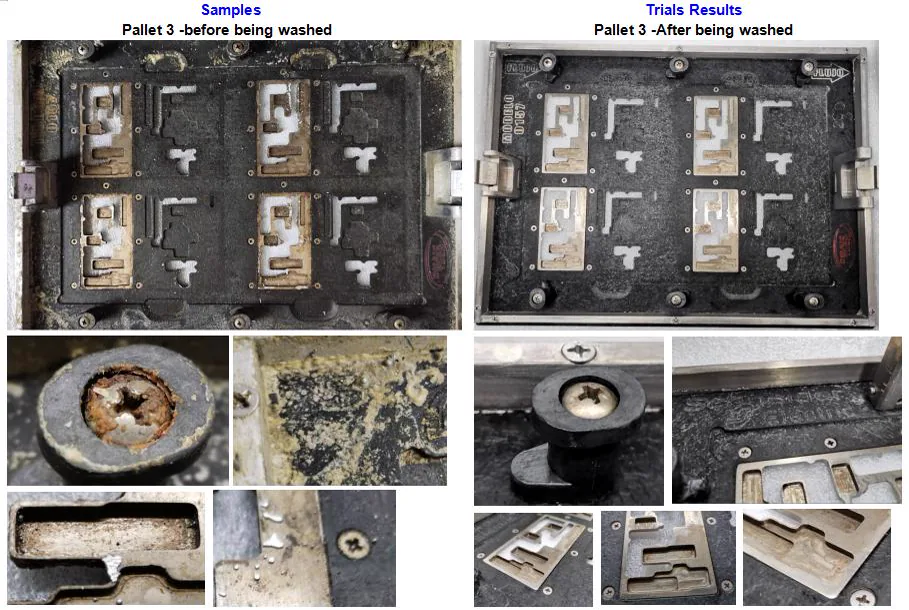 Wave soldering pallet before and after cleaning examples