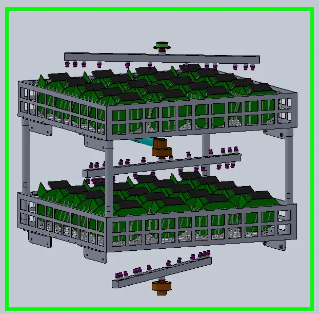 SME5600D two-level PCBA fixture with upper middle and lower spray bars