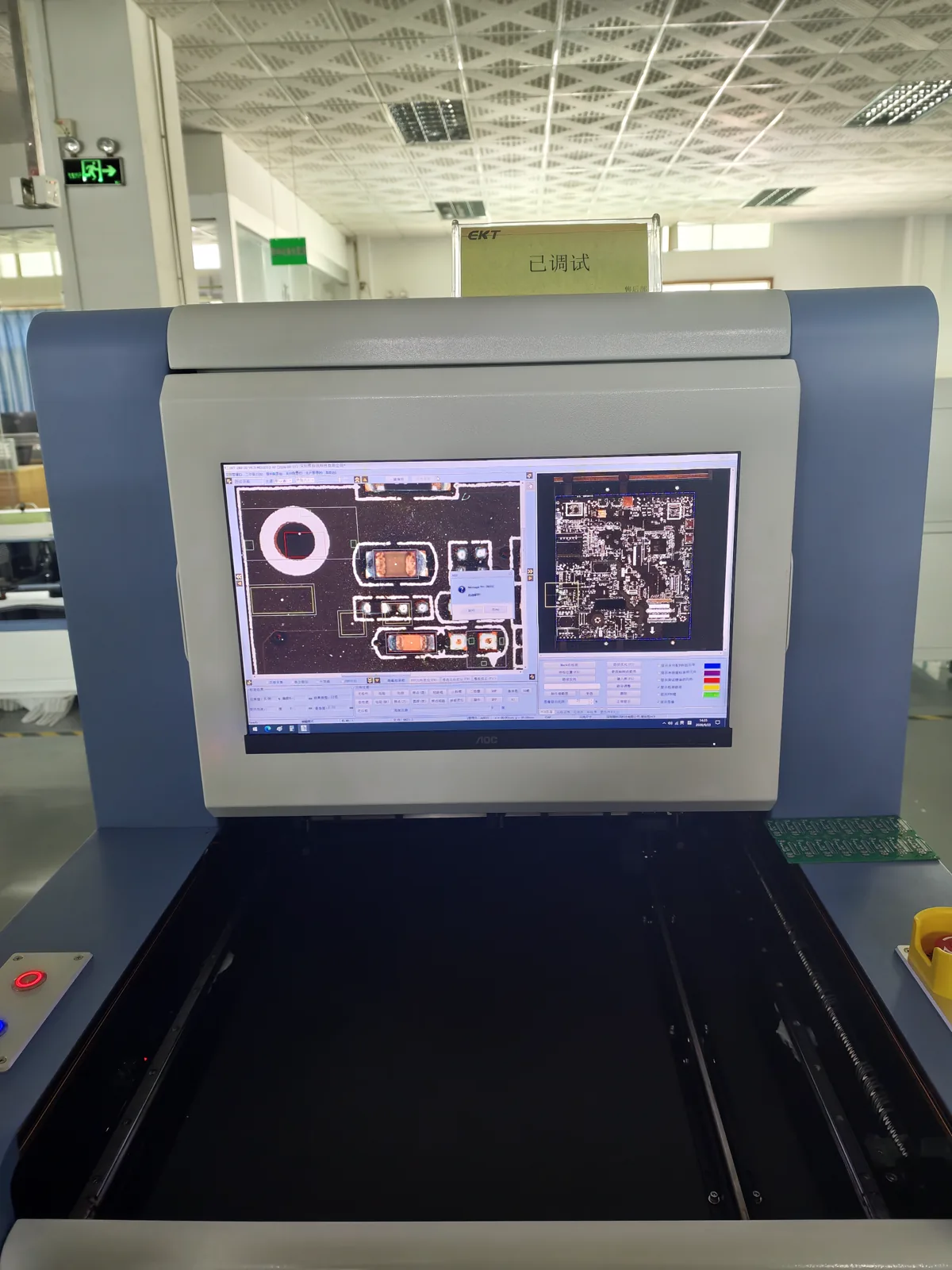 S-980 AOI display showing PCB inspection results