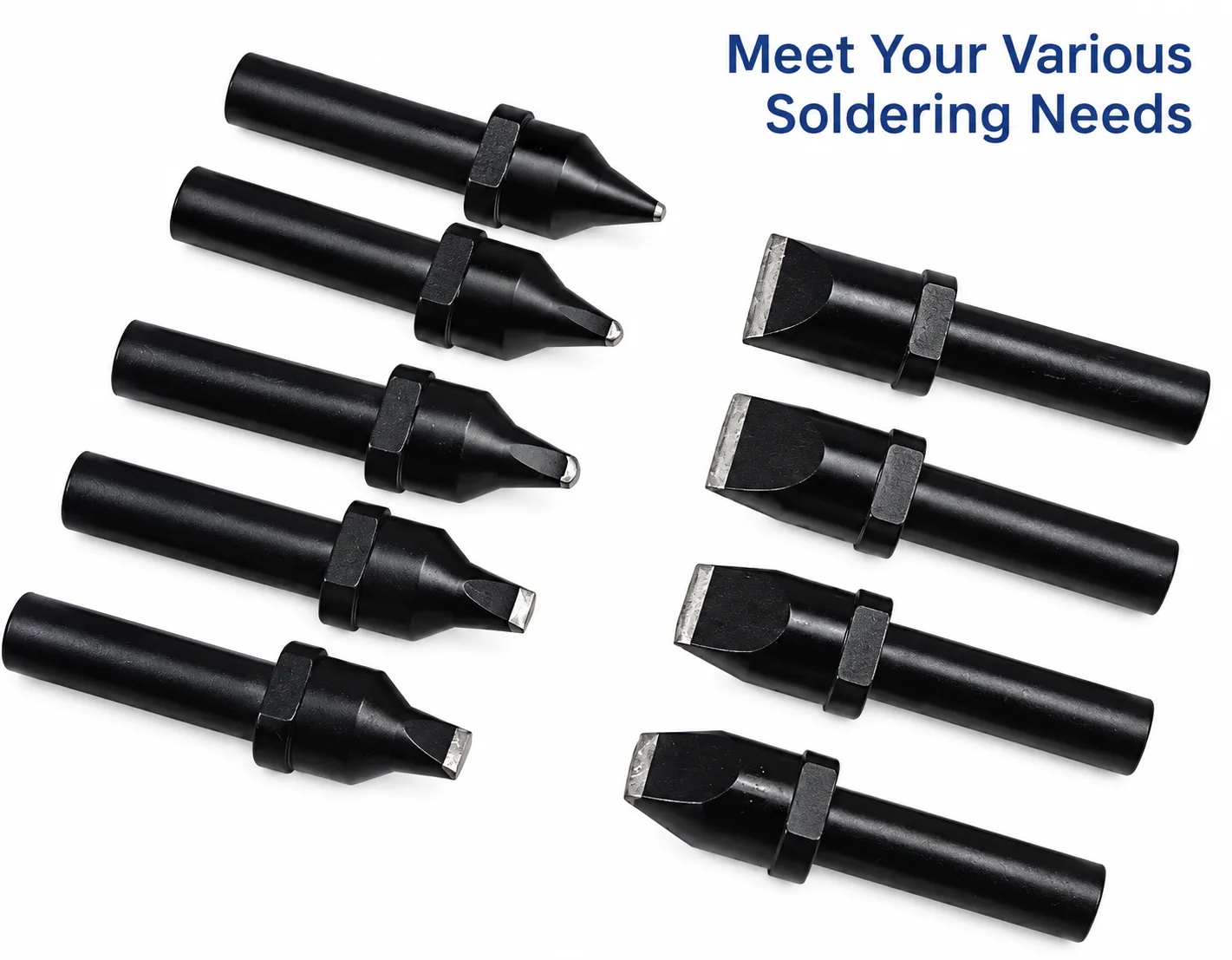 Different soldering iron tip shapes for different soldering applications