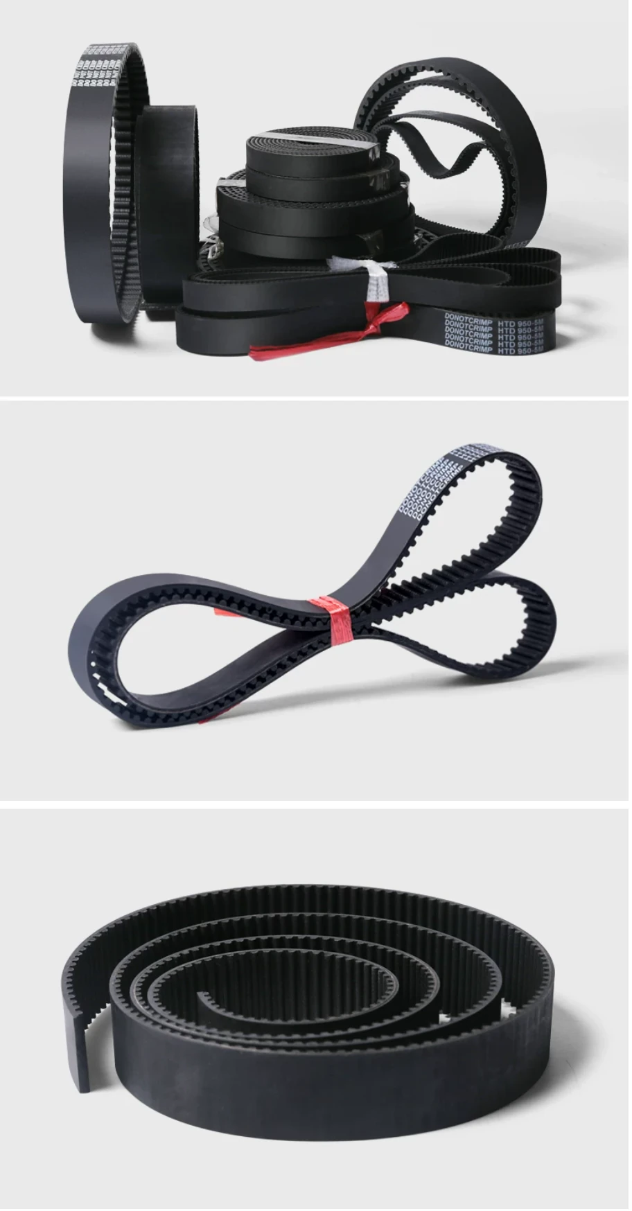 Several rubber synchronous timing belt styles and sizes