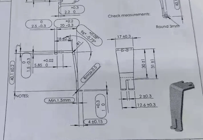 Reference technical drawing for wave soldering titanium finger matching